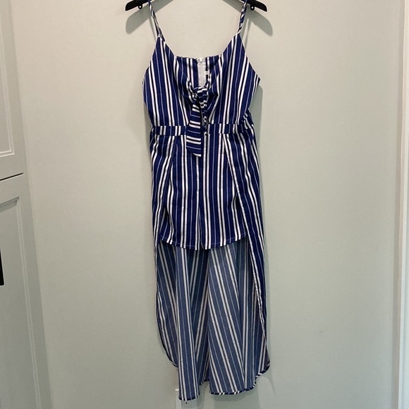 NAVY Blue and White Striped Maxi Romper with Cut-Out Sz Large - Picture 6 of 17
